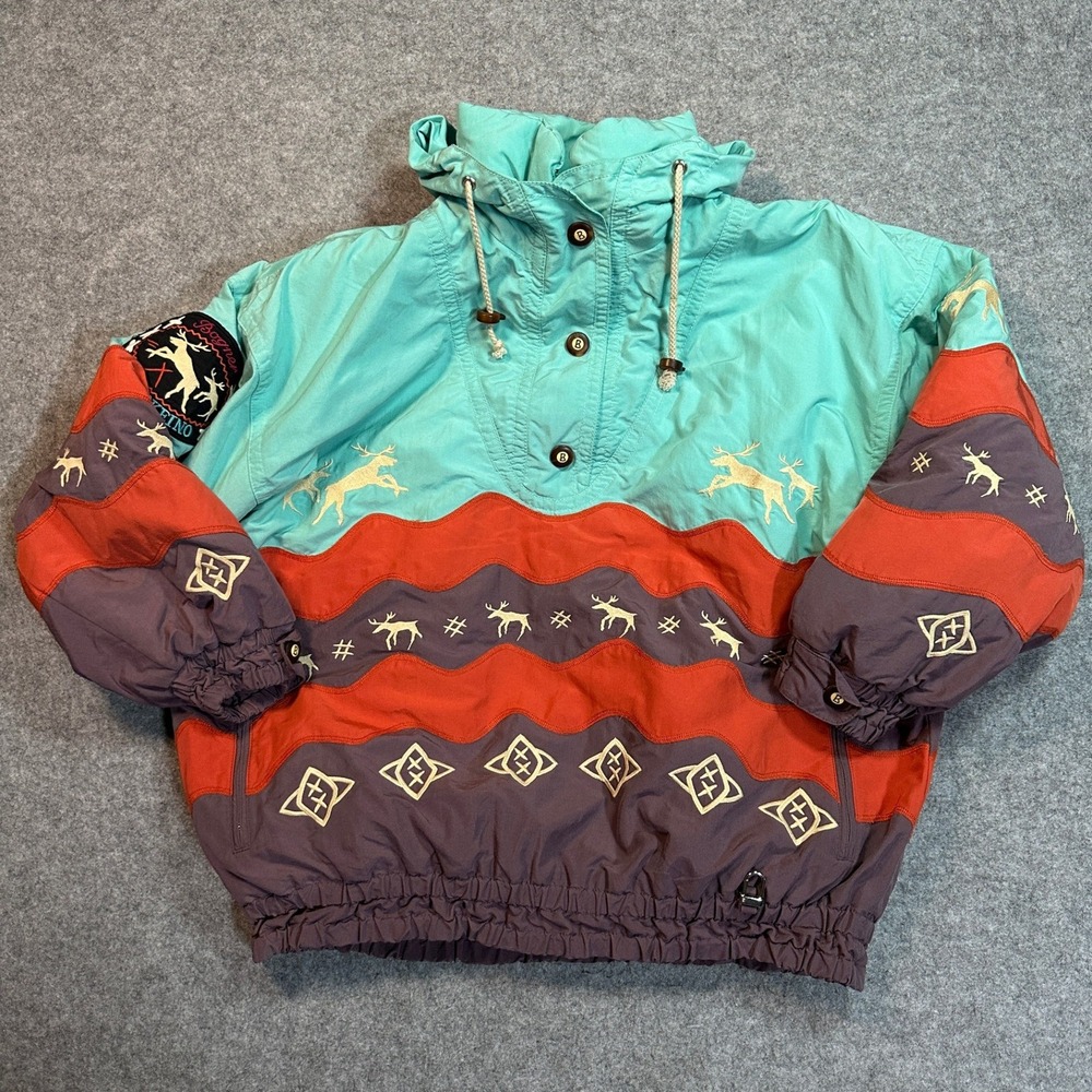 Bogner Goan Thyzmann Kautokeino Ski Jacket XL Teal Red Vintage Reindeer Pullover